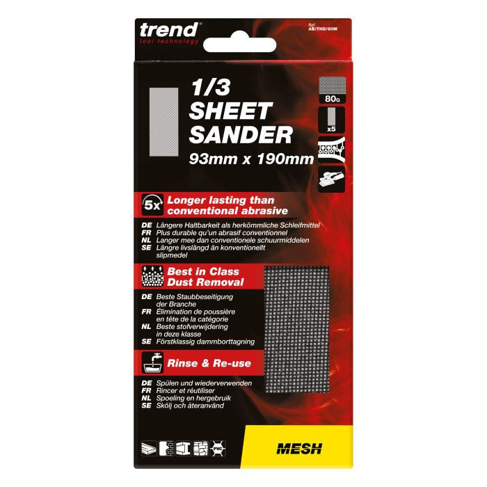 Trend 93mm x 190mm Mesh 1/3 Sheet Sanding Sheet 80g 5 Pack