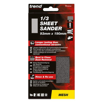 Trend 93mm x 190mm Mesh 1/3 Sheet Sanding Sheet 80g 5 Pack