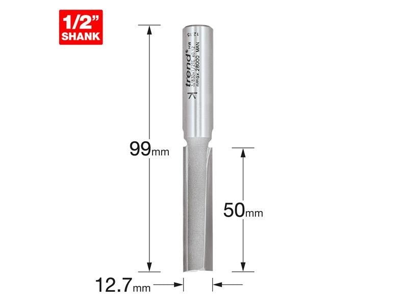 Trend Professional 1/2in Two Flute Cutter 12.7mm x 50mm (3/83DX1/2TC)