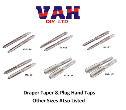 Draper  Hand Tap Set - Taper and Plug Taps - 3.5mm to 12mm