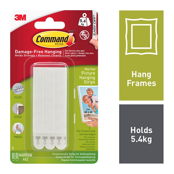 3M Command Picture Hanging Strips Narrow 5.4kg 4pk (45x60cm) (17207)
