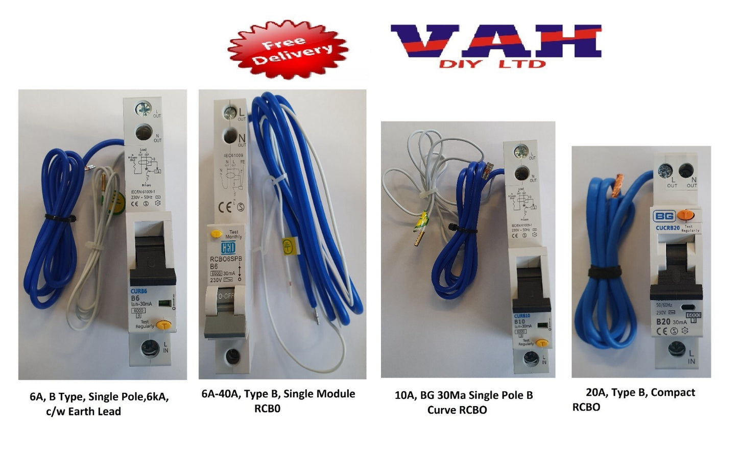 BG MCB Circuit Breaker 6A 10A  20A 40A  Curve B  Single Pole