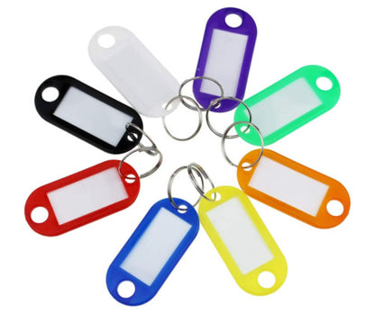 Plastic Key Tags  ID Name Keyring Keychain Personalised Colour Label Set & rings