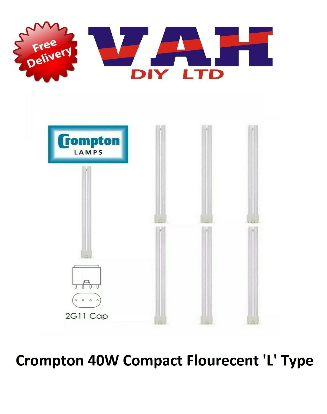 Crompton CFL Bulbs Single Turn L Type PLL 2G11 4 Pin 4000K Cool White - 40W