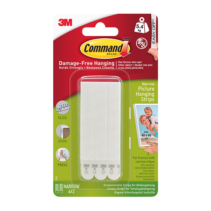 3M Command Picture Hanging Strips Narrow 5.4kg 4pk (45x60cm) (17207)
