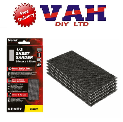 Trend 93mm x 190mm Mesh 1/3 Sheet Sanding Sheet 80g 5 Pack
