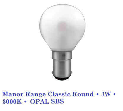 LED Round Lamp • 3W • 3000K • BC , ES, SBC, SES Crompton Manor Range Classic