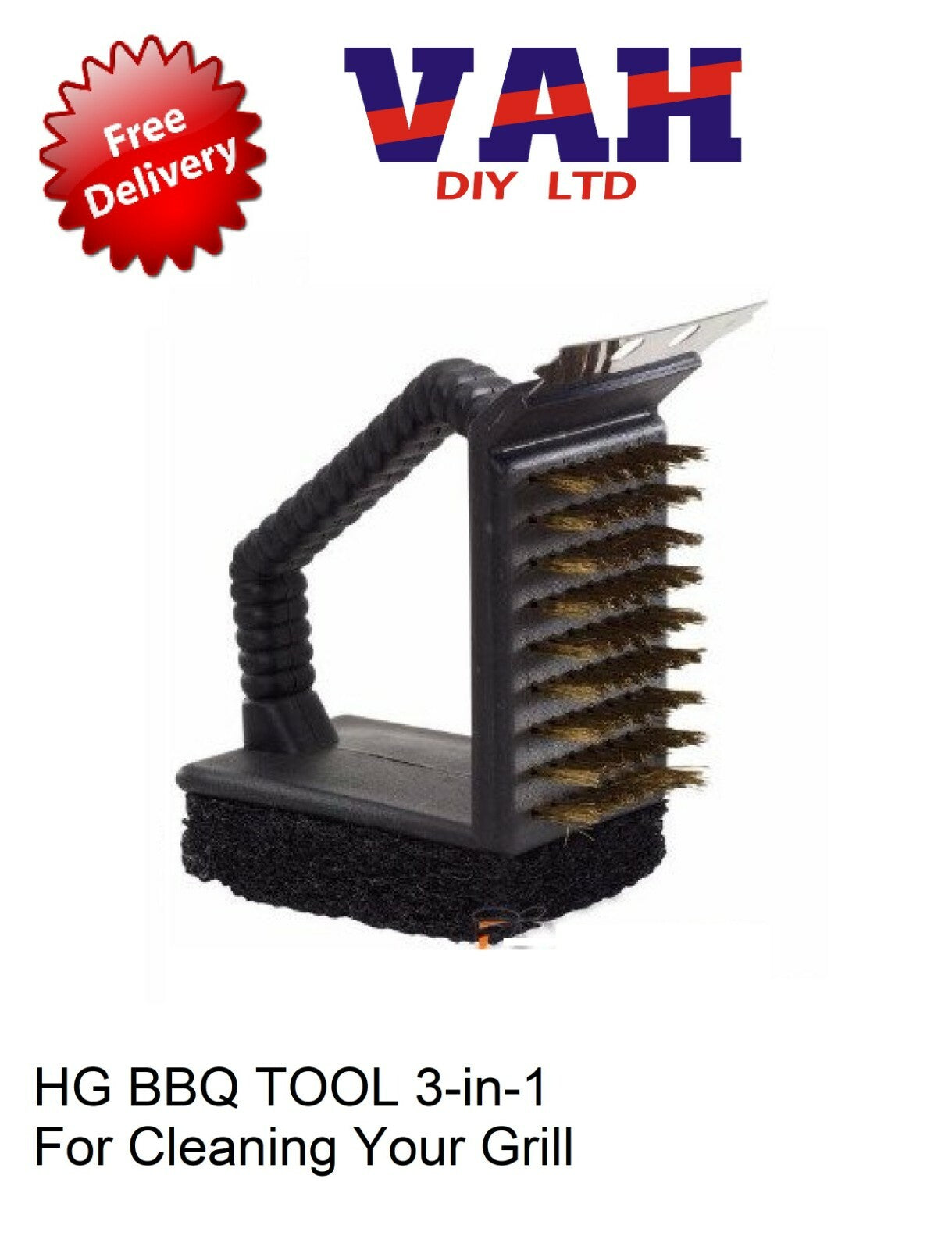 3 in 1 Barbecue BBQ Grill Bristle Cleaning Stiff Brush Scraper Cleaner Luxury