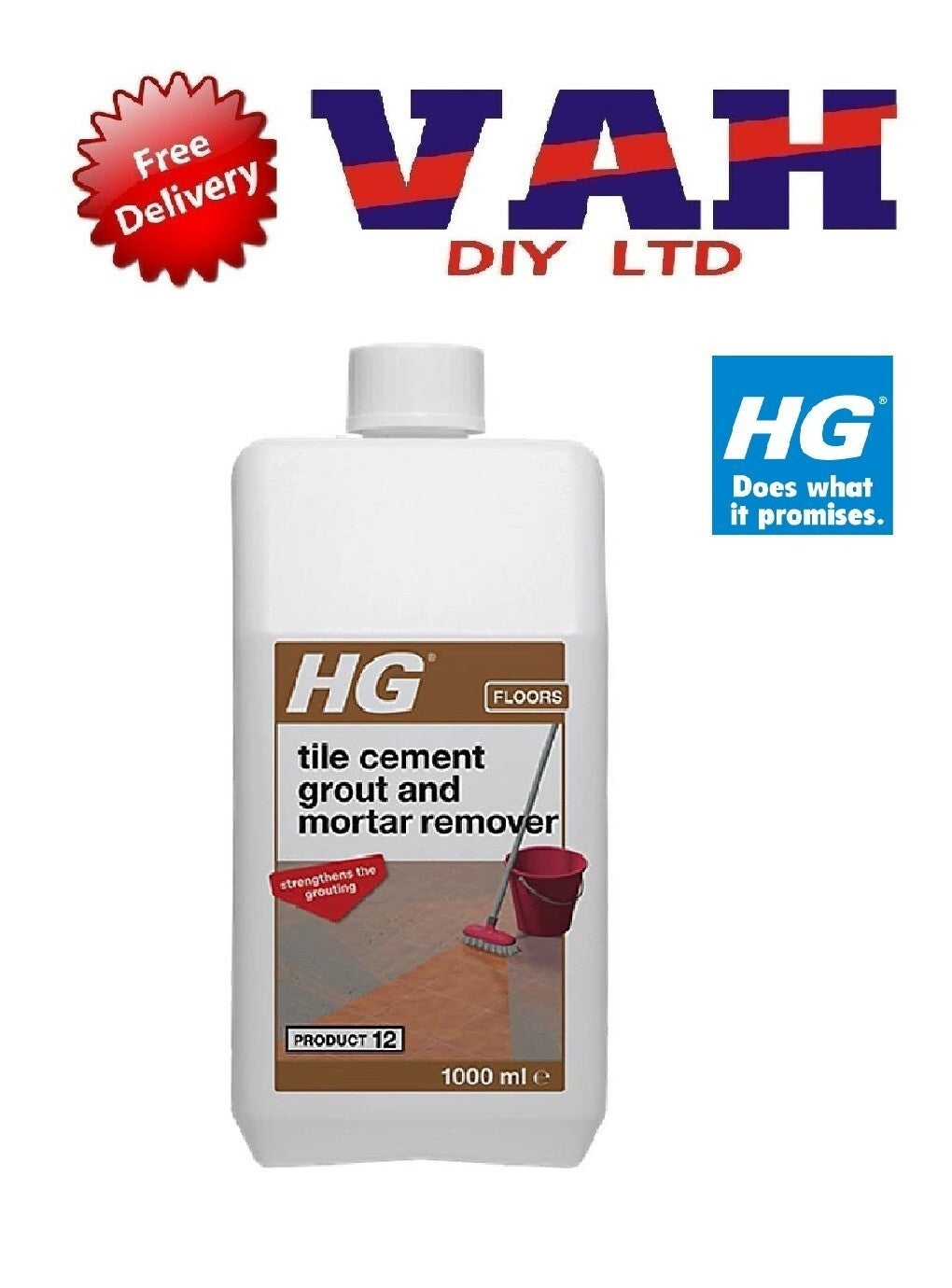 HG TILE CEMENT GROUT MORTAR  REMOVER CLEANER - 1L 12