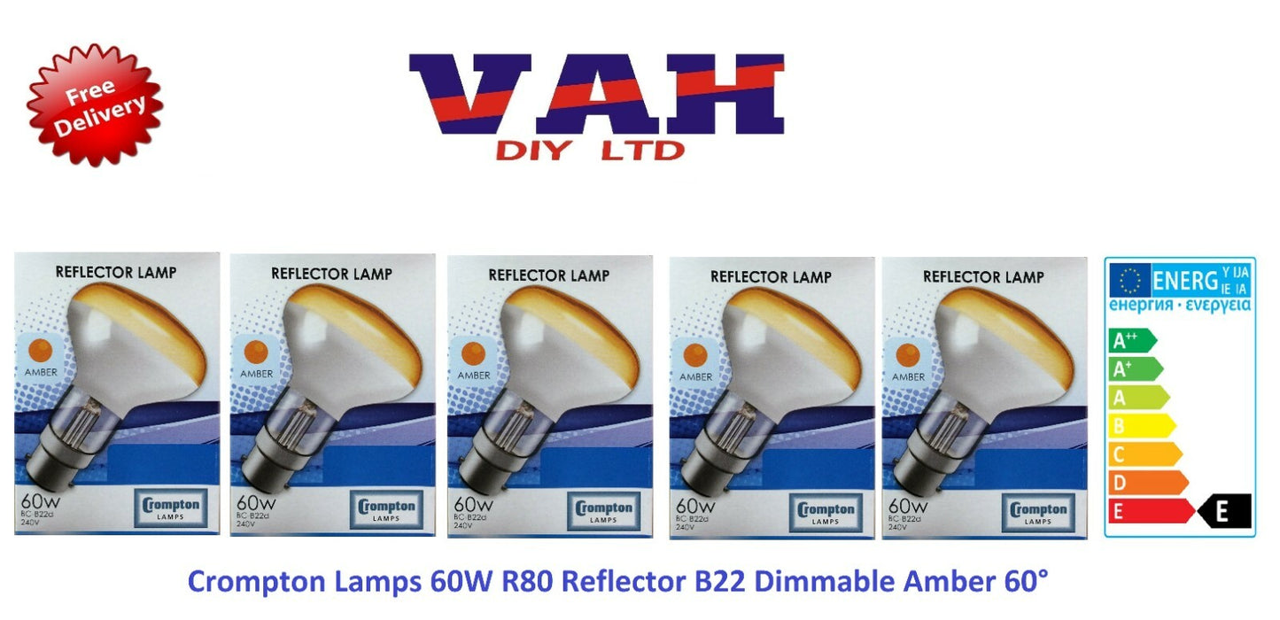 SPOT REFLECTOR LAMP 60W BC B22 R80 RO80 AMBER QUALITY CROMPTON 4  X 80mm 4PK