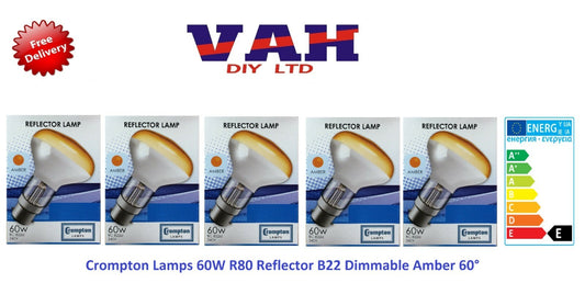 SPOT REFLECTOR LAMP 60W BC B22 R80 RO80 AMBER QUALITY CROMPTON 4  X 80mm 4PK
