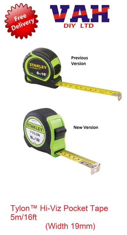 Stanley Hi-Viz 5m/16ft  Pocket Tylon Tape Measure