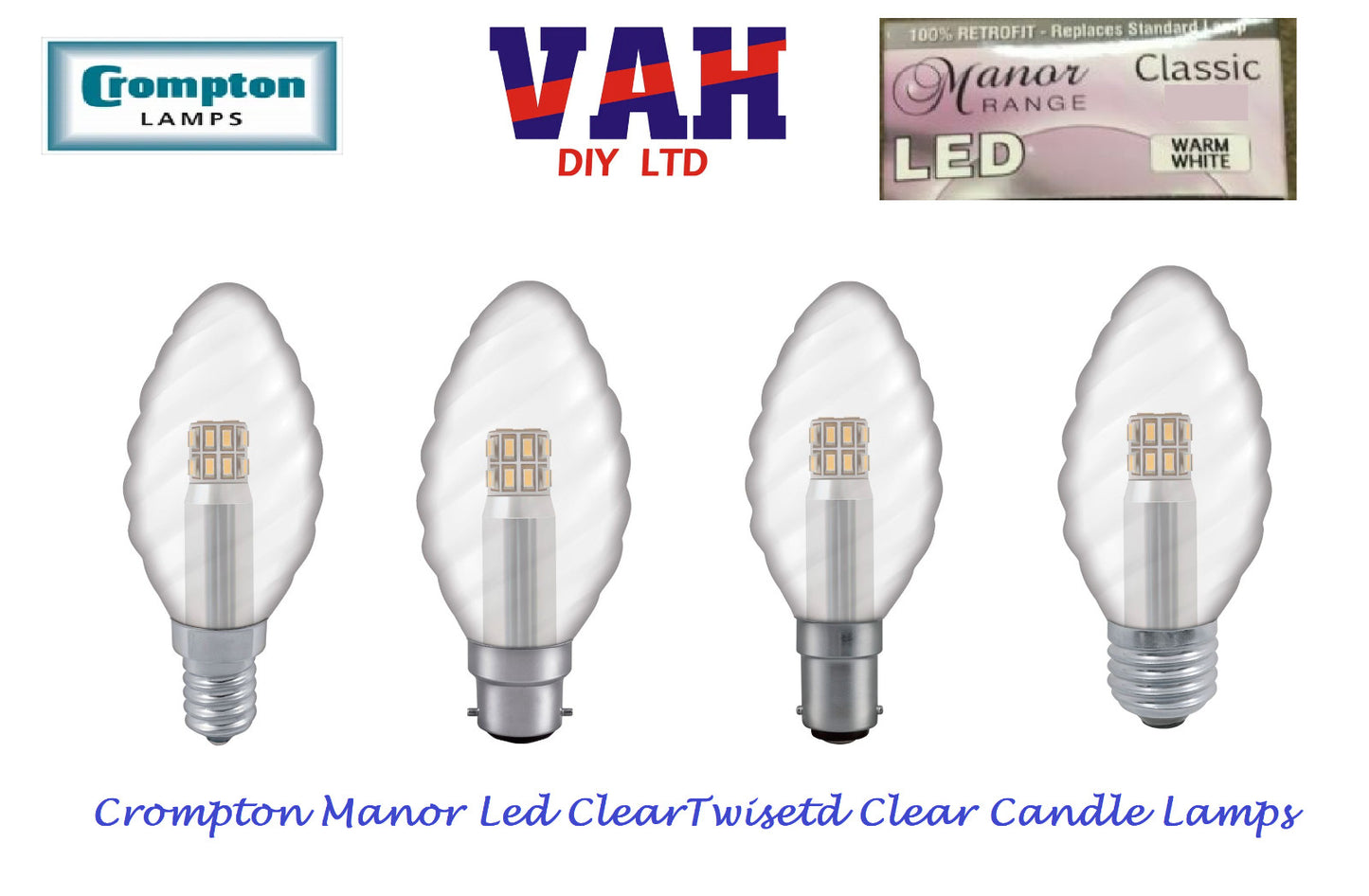 Twisted Candle LED Lamp BC.ES,SBC,SES Crompton  3W, Manor House Non-Dimmable
