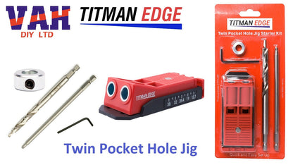 TITMAN Twin Pocket Hole Jig Kit with Driver and Drill Bit and Spare Drill Bit