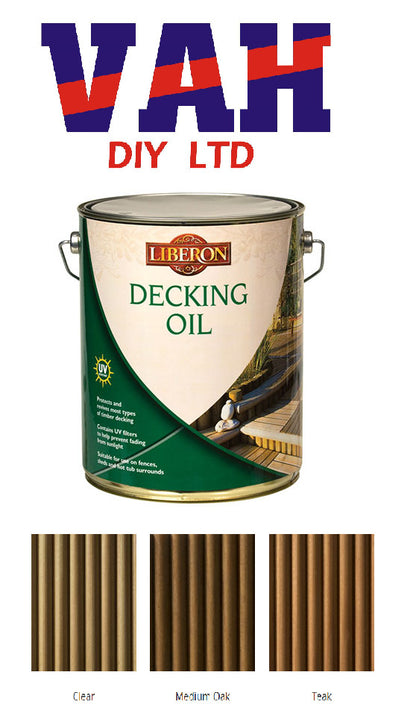 Decking Oil Clear, Medium Oak and Teak Liberon Sprayable  Available in 2.5L & 5L