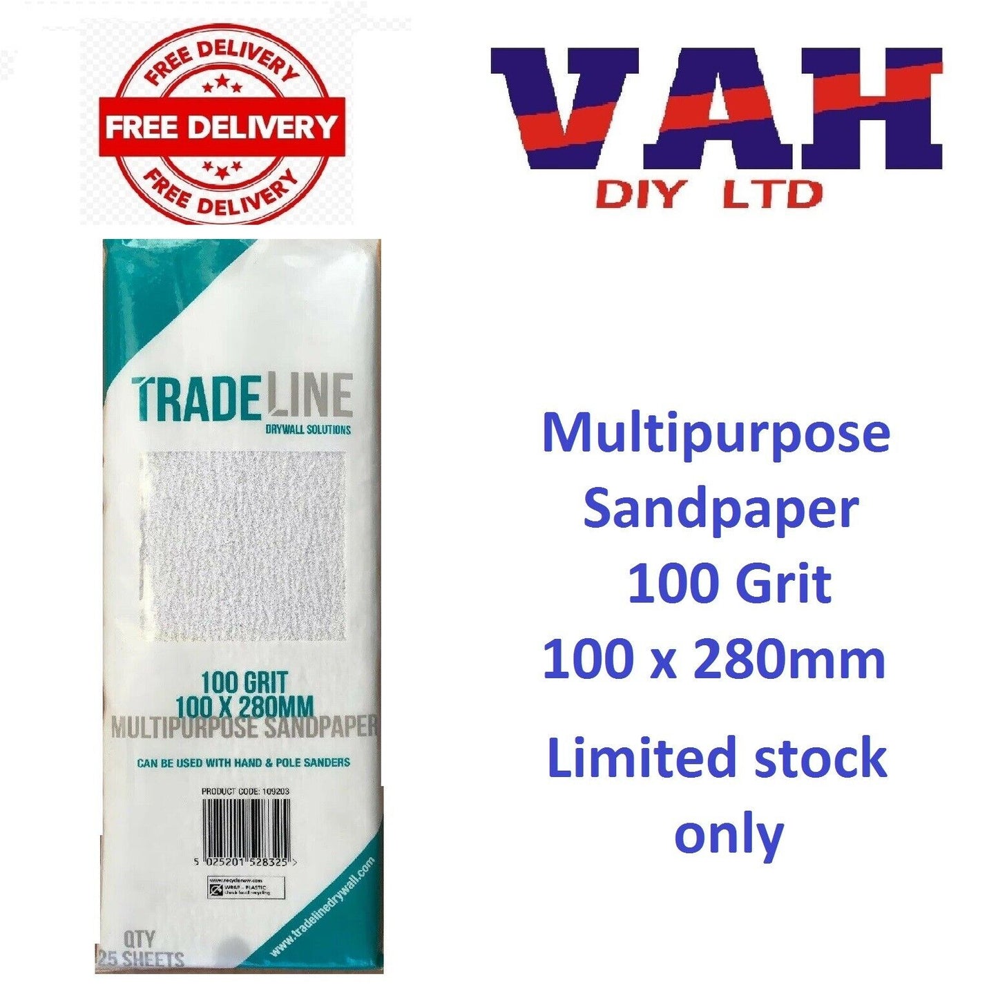 sandpaper 100 x 280mm TRADELINE DRYLINE SOLUTIONS 100 grit