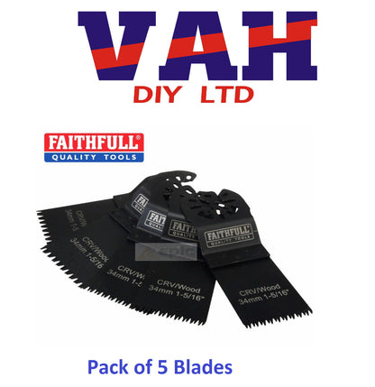 5 x FAITHFULL - 34mm Wood/PVC Multi Function Tool Multitool Saw Blades FAIMFW34B