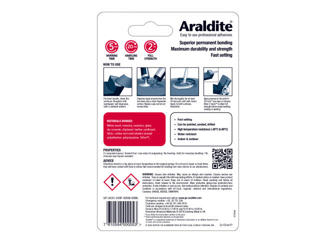 Araldite Rapid Epoxy Glue 2 Part 2 x 15ml Tubes