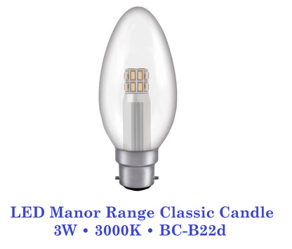 Crompton  3W, Non-Dimmable Manor House Candle Lamp Clear or Opal