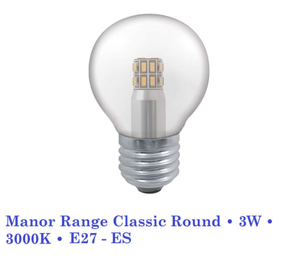 LED Round Lamp • 3W • 3000K • BC , ES, SBC, SES Crompton Manor Range Classic