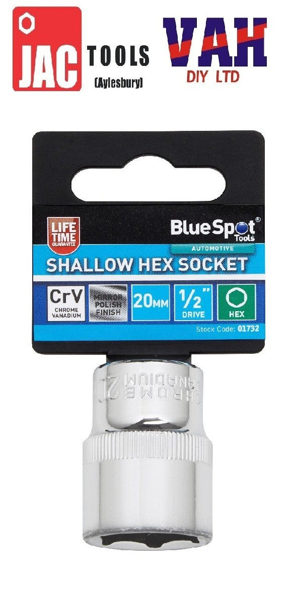 BlueSpot Deep Socket 1/2" Drive 6 Point Hex Individual Chrome CrV Choose Size