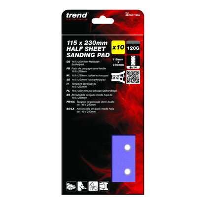 Trend 115mm x 230mm 1/2 Sheet Sanding Pad 120g 10 Pack