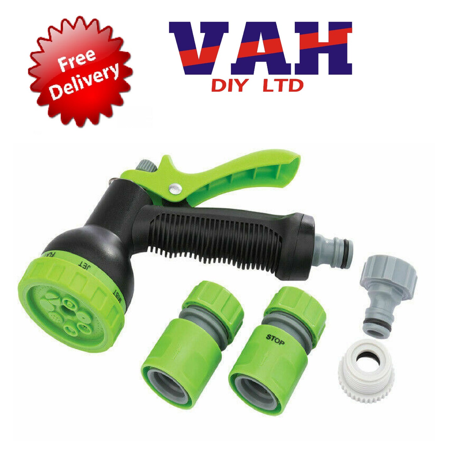 Draper Garden Spray Hose Gun Kit (5 Piece), 7 Patern Spray