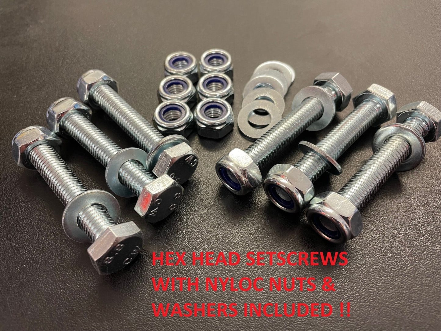 Hex Head Setscrews BZP Fully Threaded Bolts with Nyloc Nuts & Washers M4–M24 8.8