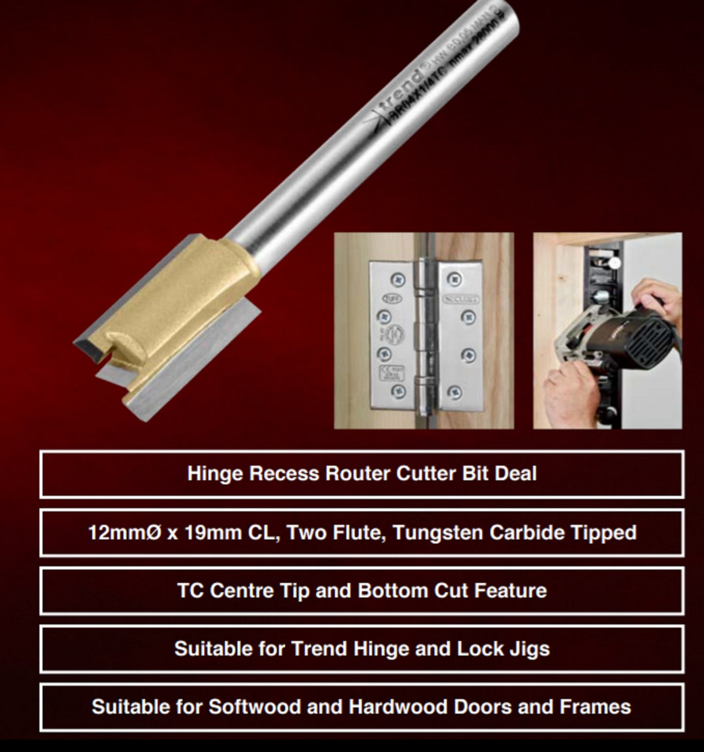 TREND BR04 Hinge Recess Router Cutter 12mm Diameter