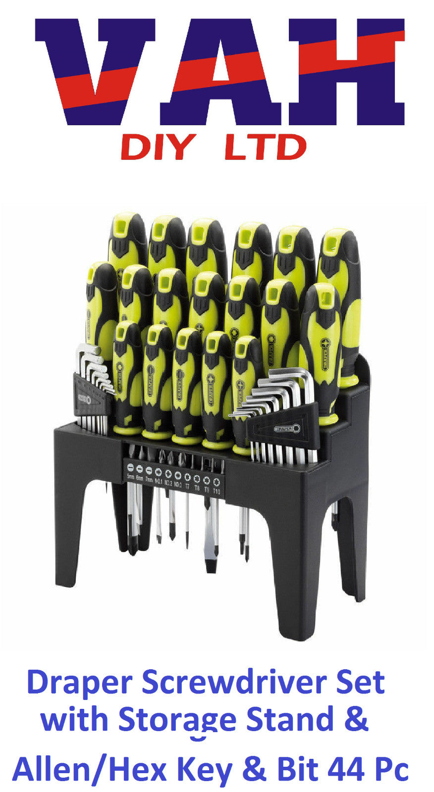 Draper 78619 44 Piece Screwdriver Set with Storage Stand & Allen/Hex Key & BitOp