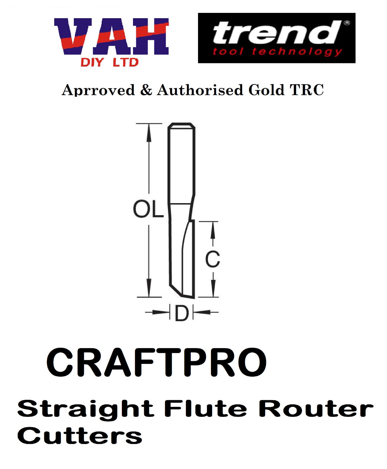 Trend 1/4&1/2  Shank CraftPro TCT 2 Flute Straight Router Cutter Bit FULL RANGE