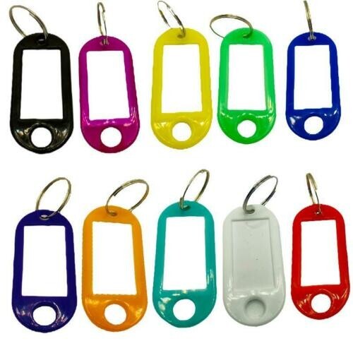 Plastic Key Tags  ID Name Keyring Keychain Personalised Colour Label Set & rings