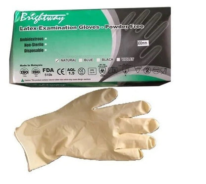 BRIGHTWAY Powder Free Latex Disposable Gloves & Powder Free  NATURAL
