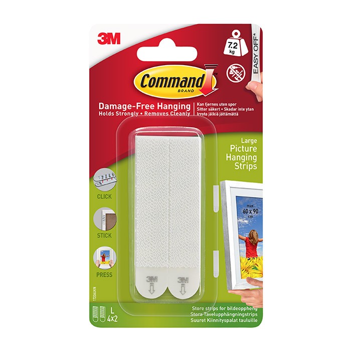 3M Command Picture Hanging Strips Large 7.2Kg 4pk (60x90cm) (17206)