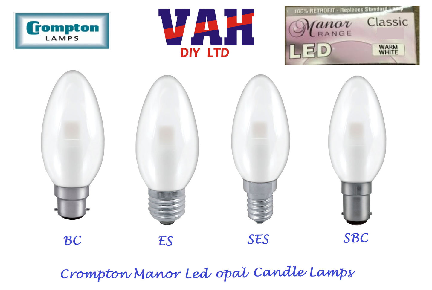 Crompton  3W, Non-Dimmable Manor House Candle Lamp Clear or Opal