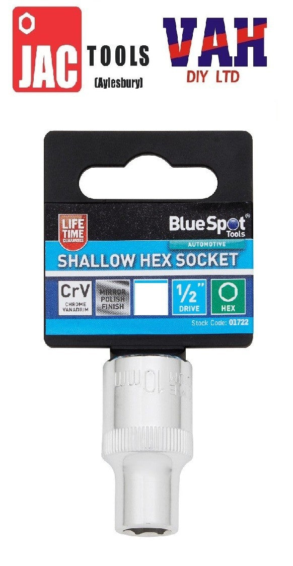 BlueSpot Deep Socket 1/2" Drive 6 Point Hex Individual Chrome CrV Choose Size