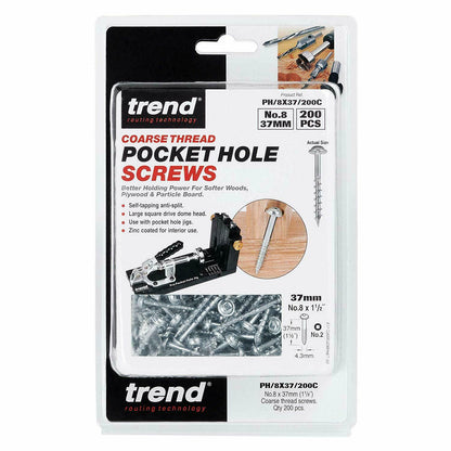 Trend Pocket Hole Screws Coarse Thread No.8 x 37mm 200pc