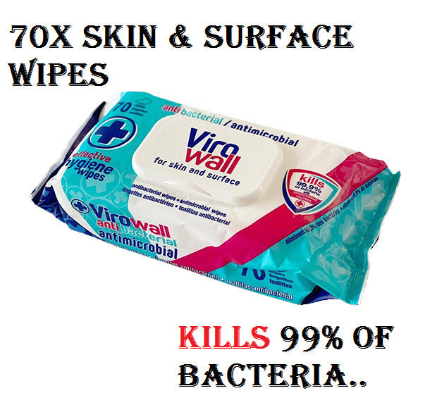 70X VIROWALL SKIN & SURFACE ANTIBACTERIAL WIPES KILLS 99.9 BACTERIA PEPPERMINT