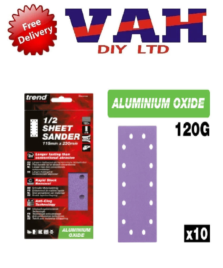 Trend 115mm x 230mm 1/2 Sheet Sanding Pad 120g 10 Pack