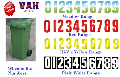 Big 7" Wheelie Bin Numbers Self Adhesive 17.5mm Vinyl Stickers
