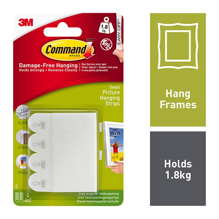3M Command Picture Hanging Strips Small 1.8kg 4pk (20x25cm) (17202)