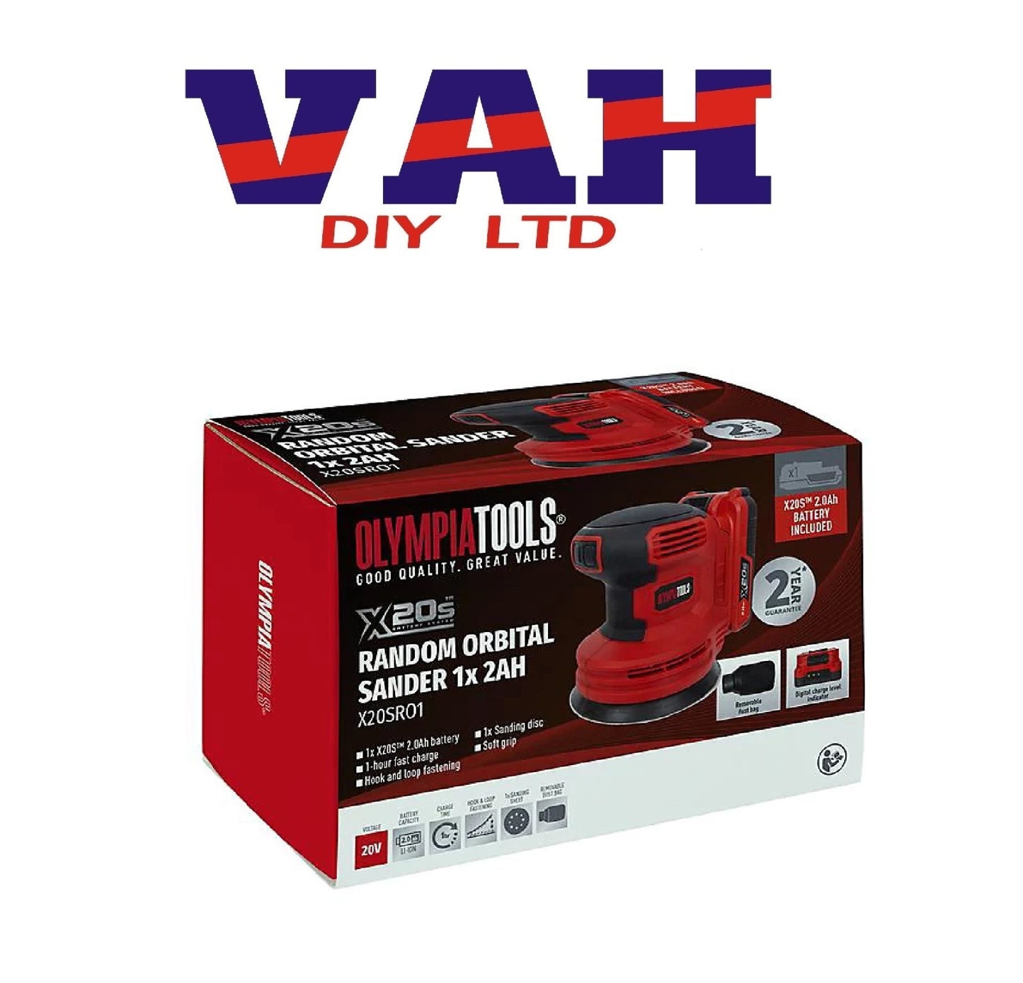 Olympia Power Tools 09-960 X20S Random Orbital Sander 20V 1 x 2.0Ah Li-ion OLPX2