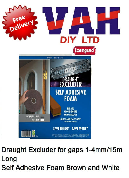 Rubber Foam Draught Excluder Self Adhesive Weather Proof Seal 1-4mm gap/15m long