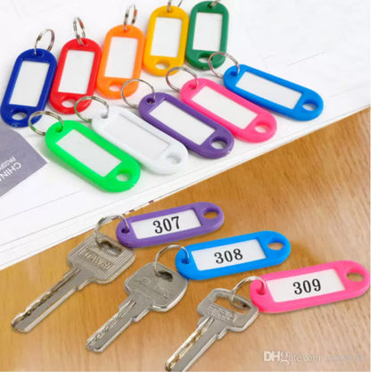Plastic Key Tags  ID Name Keyring Keychain Personalised Colour Label Set & rings
