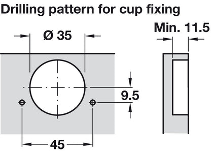 cabinet Hinge, Concealed 110° Standard, Full Overlay Mounting, with Standard
