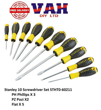 Stanley Essential 10 Screwdriver Set PH Phillips PZ Pozi Flat STHT0-60211
