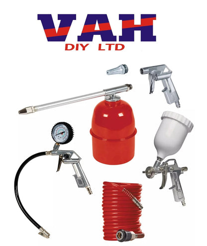 Einhell Air Compressor 5PC Tool Kit Tyre Inflator Spiral Air Hose Accessory Set
