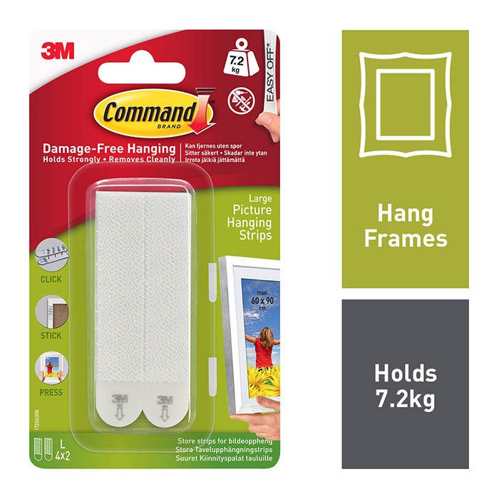 3M Command Picture Hanging Strips Large 7.2Kg 4pk (60x90cm) (17206)