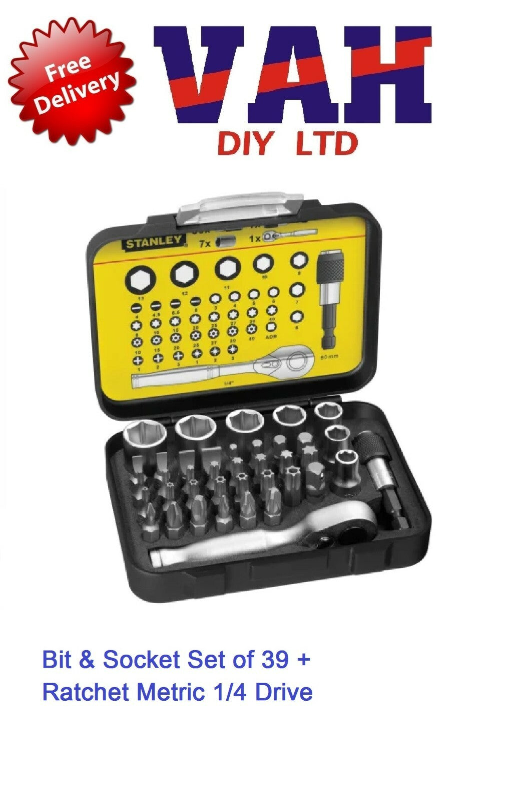 Stanley STA113906 Fat Max Compact 39pc Socket Ratchet Set Bits 1/4" Drive
