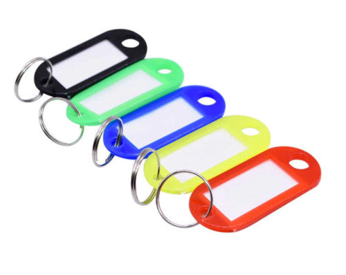 Plastic Key Tags  ID Name Keyring Keychain Personalised Colour Label Set & rings